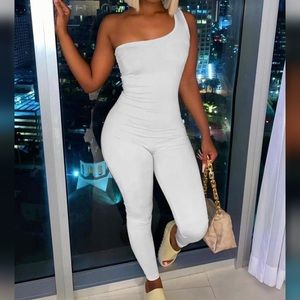 White one shoulder jumpsuit